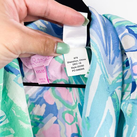 Lilly Pulitzer XXS/XS 100% Silk Wrap Draped Blouse Blue Sleeveless - Picture 4 of 11
